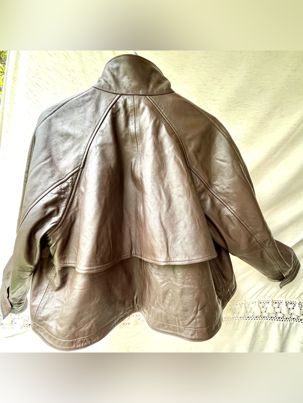 Zara 100% Leather Bomber Jacket High Neck Long Sleeves Cuffs Brown Medium NEW - Picture 11 of 16
